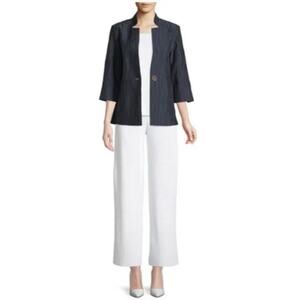 Misook Women Navy Single Button Front Wavy Pattern Notch Collar Topper Jacket S